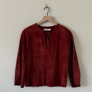 Tory Burch Suede Notch Neck Blouse in Cognac Brown Size 0